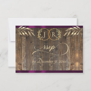 Cartons Réponse Monogramme & Ruban - Plum