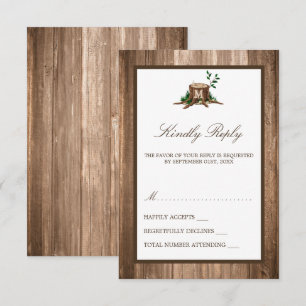 Cartons Réponse Monogramme rustique du pays Arbre et Mariage de bo