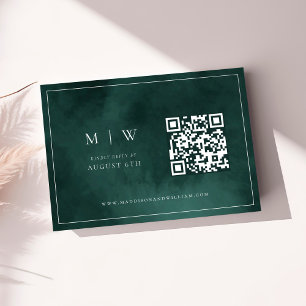 Cartons Réponse Monogramme vert Emerald et Mariage de code QR fron
