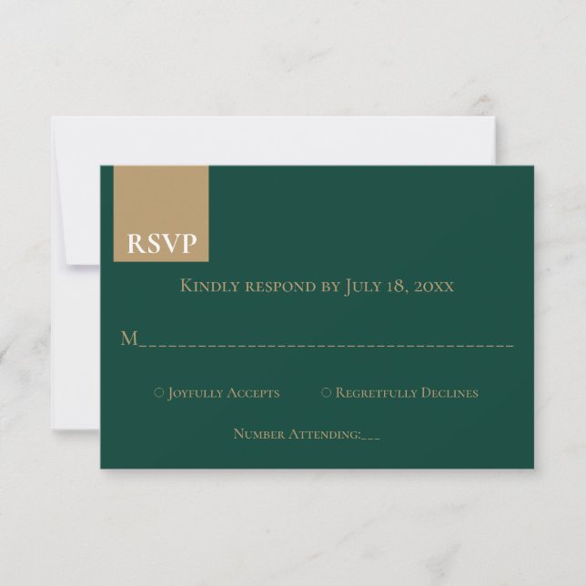 Cartons Réponse Monogramme vert émeraude minimal Mariage élégant (Devant)