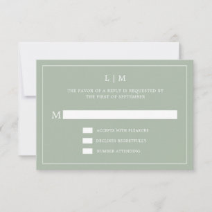 Cartons Réponse Monogramme Vert Sage Simple Mariage élégant