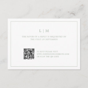 Cartons Réponse Monogramme vert Sage simple QR Code Mariage élégan