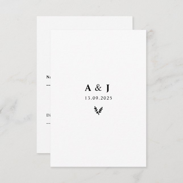 Cartons Réponse Monogrammes floraux minimaux élégants (Devant / Derrière)