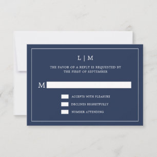 Cartons Réponse Monographie bleu marine simple Mariage élégant