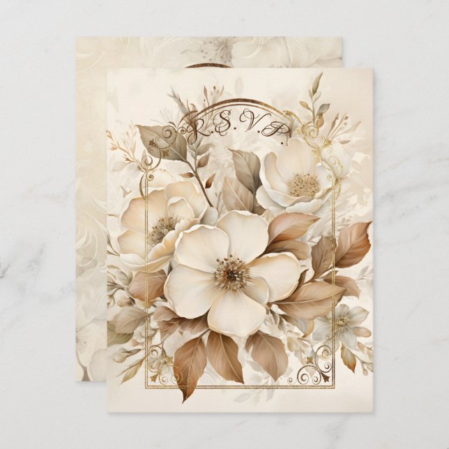 Cartons Réponse Monotone Brown et blanc Roses Gold Frame (Devant / Derrière)