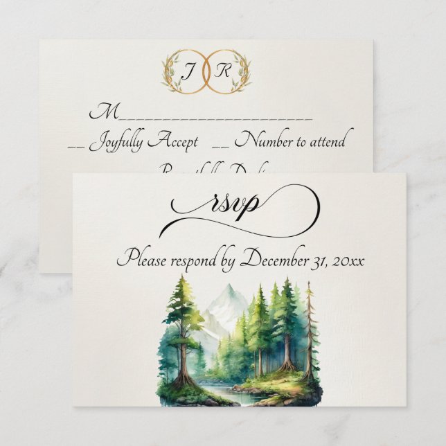 Cartons Réponse Montagne Aquarelle & Monogramme (Devant / Derrière)