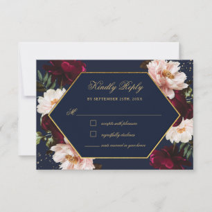 Cartons Réponse Moody Burgundy Blush Peonies Marine Floral Mariage