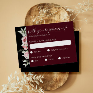 Cartons Réponse Moody Burgundy Dark Floral Mariage