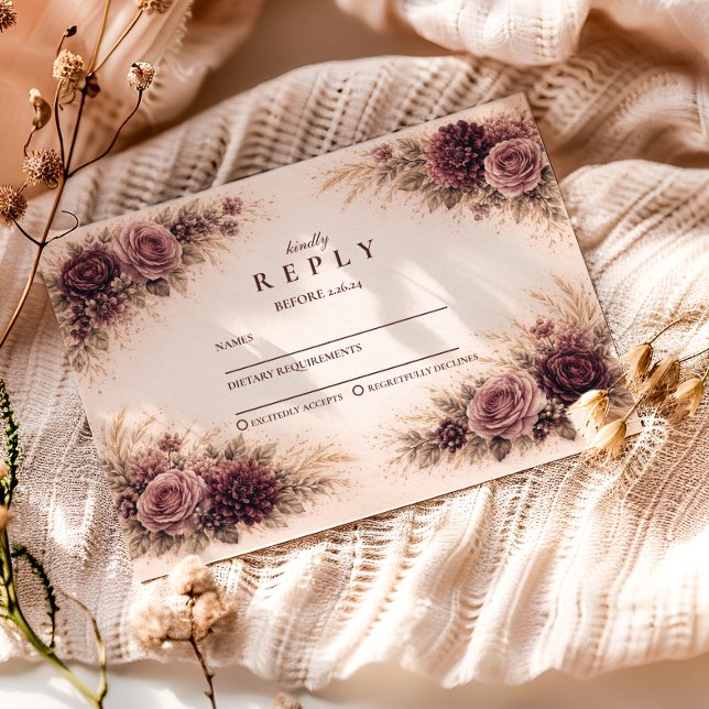 Cartons Réponse Moody Burgundy Floral Graduation Party (Créateur téléchargé)