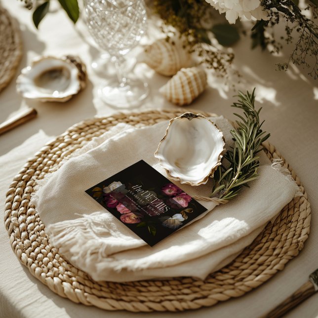 Cartons Réponse Moody Floral Wedding Details Burgundy & Black (Créateur téléchargé)