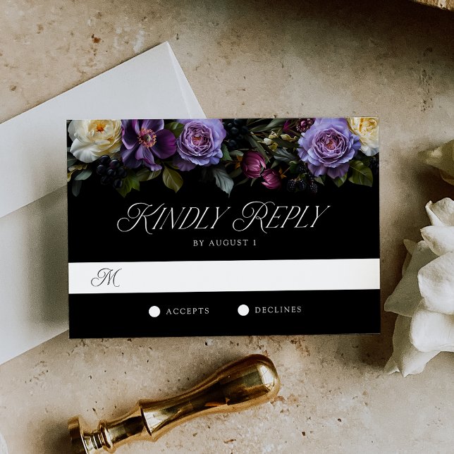 Cartons Réponse Moody Gothic Floral Mariage (Créateur téléchargé)