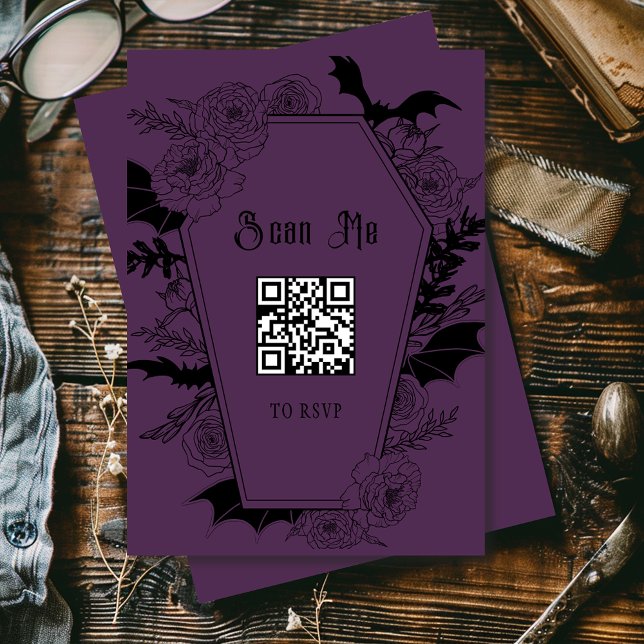 Cartons Réponse Moody Gothic Mariage QR Code Site Web Purple (Créateur téléchargé)