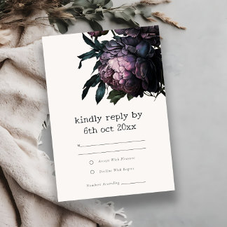 Cartons Réponse Moody Gothic violet foncé Mariage de pivoine noire