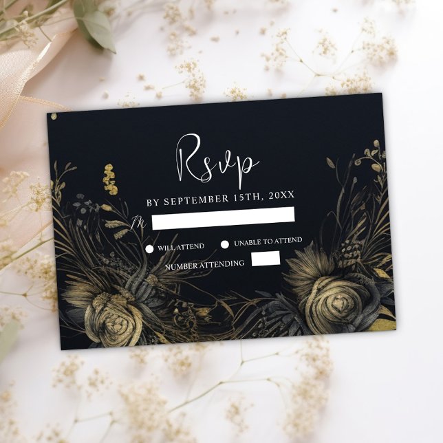 Cartons Réponse Moody gothique foncé Mariage floral (Dark Gothic Moody Floral Wedding RSVP Card)