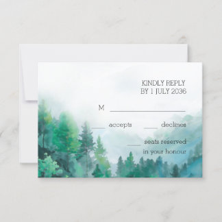 Cartons Réponse Moody Green et White Watercolor Forest Mariage