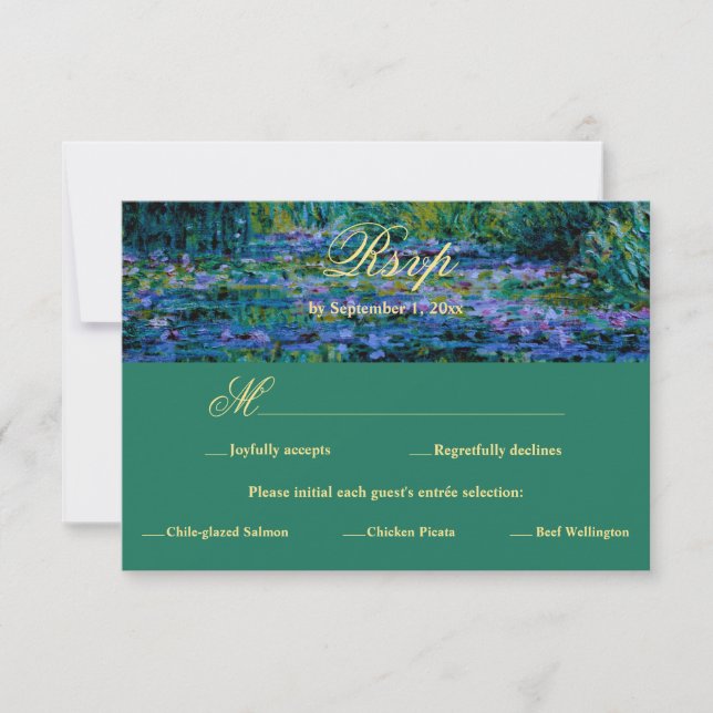 Cartons Réponse Moody Jewel Tone Monet Lily Pond Art Wedding Meal (Devant)