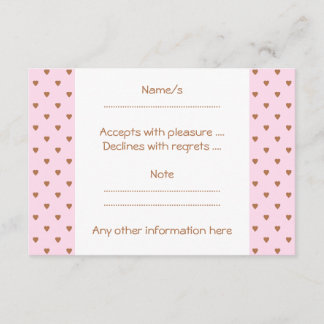 Cartons Réponse Motif de coeur rose pâle et marron.