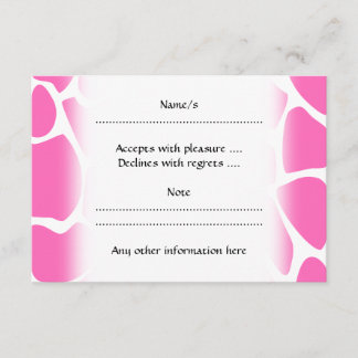 Cartons Réponse Motif d'impression Giraffe en rose vif.