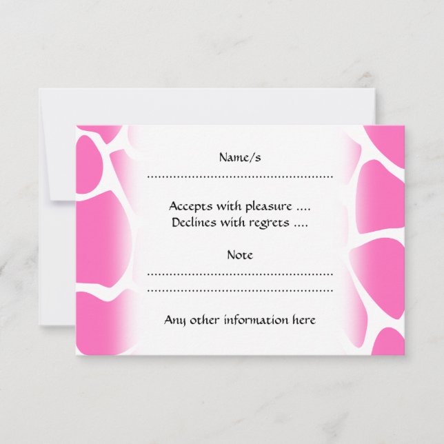 Cartons Réponse Motif d'impression Giraffe en rose vif. (Devant)