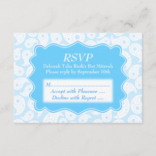 Cartons Réponse Motif Paisley en bleu, Bat mitzvah