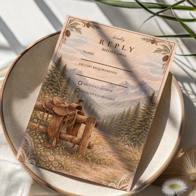 Cartons Réponse Mountain Forest Western Saddle Wedding (Créateur téléchargé)