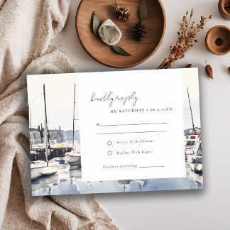 Cartons Réponse Muet Pastel Coastal Harbour Bateaux Mariage marin