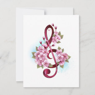 Cartons Réponse Musical treble clef notes with sakura flowers