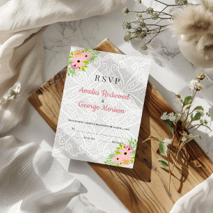 Cartons Réponse Nappe blanche et fleurs