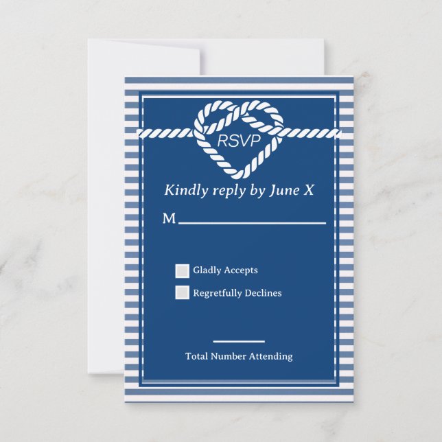 Cartons Réponse Nautical Navy Blue Tying Knot Stripes Mariage  (Devant)