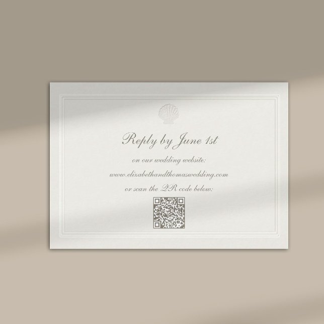 Cartons Réponse Nautique Coquetel Moderne Classique QR Mariage (modern classic wedding rsvp card QR code frame ecru script calligraphy formal traditional elegant)