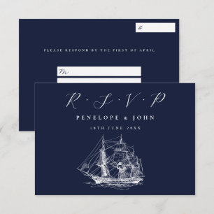 Cartons Réponse Navire nautique Marine Blue Destination Mariage