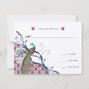 Cartons Réponse Navy & Berry Berry Élégant Mariage Paon Damassé