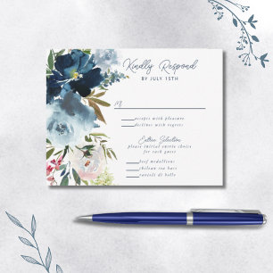 Cartons Réponse Navy & Bleu Poussiéreux Élégant Floral Aquarelle