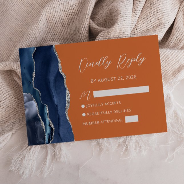 Cartons Réponse Navy Blue Argent Agate Orange Brûlé Écriture  (Créateur téléchargé)