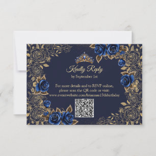 Cartons Réponse Navy Blue Couronne Dorée Papillons Quinceañera