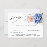 Navy Blue Slate Dusty Blush Rose Floral Mariage 