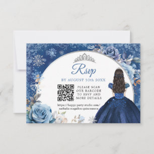 Cartons Réponse Navy Blue Winter Snowflake Quinceanera QR Code