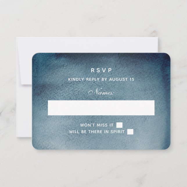 Cartons Réponse Navy RSVP. Aquarelle mariage moderne bleu. Hiver (Devant)