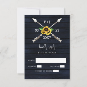 Cartons Réponse Navy Sunflowers Grange bois pays chic mariage