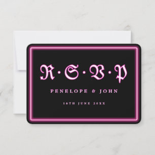 Cartons Réponse Neon gothique rose noir Mariage de typographie