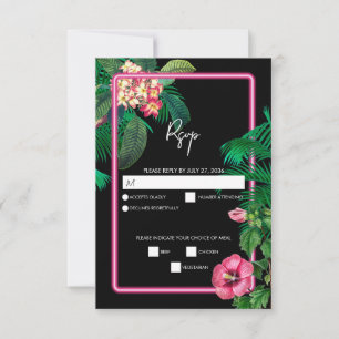 Cartons Réponse Neon Pink Tropical Retro Botanical Mariage