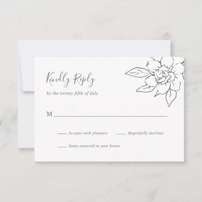 Cartons Réponse Neutral Line Art Floral Mariage élégant (Devant)