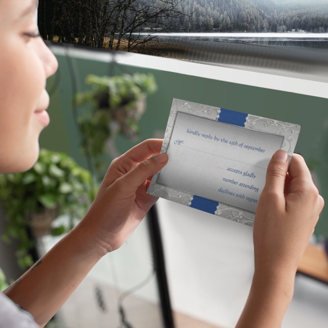 Cartons Réponse N'importe quel Mariage couleur  en argent en bleu  (Créateur téléchargé)