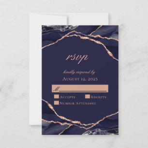 Cartons Réponse Noces Agate Navy Rose Or Élégant
