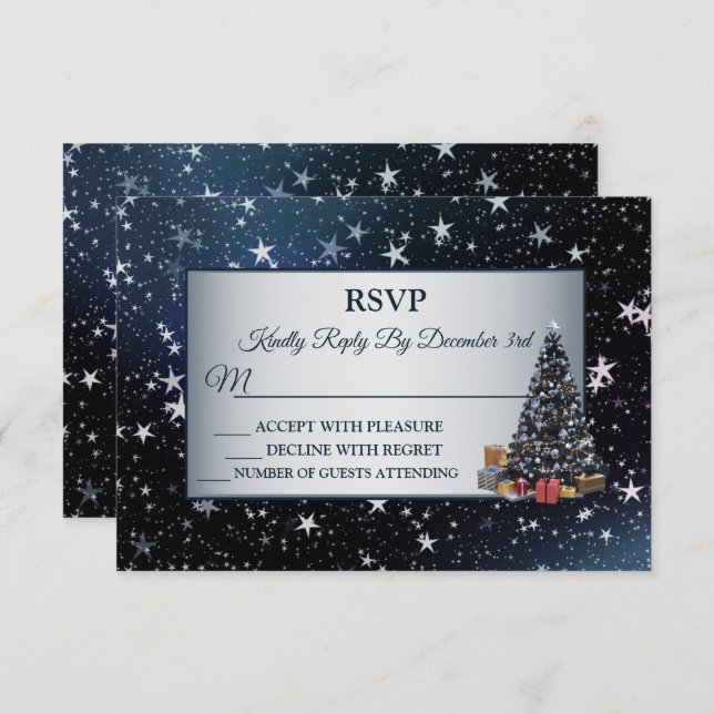 Cartons Réponse Noël Arbre Marine Bleu brillant Étoiles Vacances (Devant / Derrière)