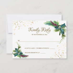 Cartons Réponse Noël hiver À feuillage persistant Holly Mariage