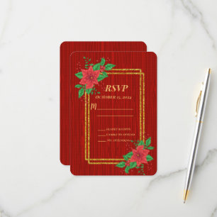 Cartons Réponse Noël Rouge Poinsettia Gold Frame Mariage