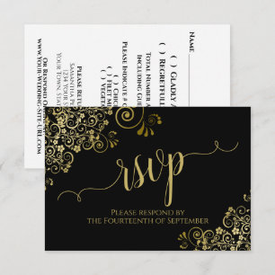 Cartons Réponse Noir avec dentelle d'or Élégant Mariage de calligr