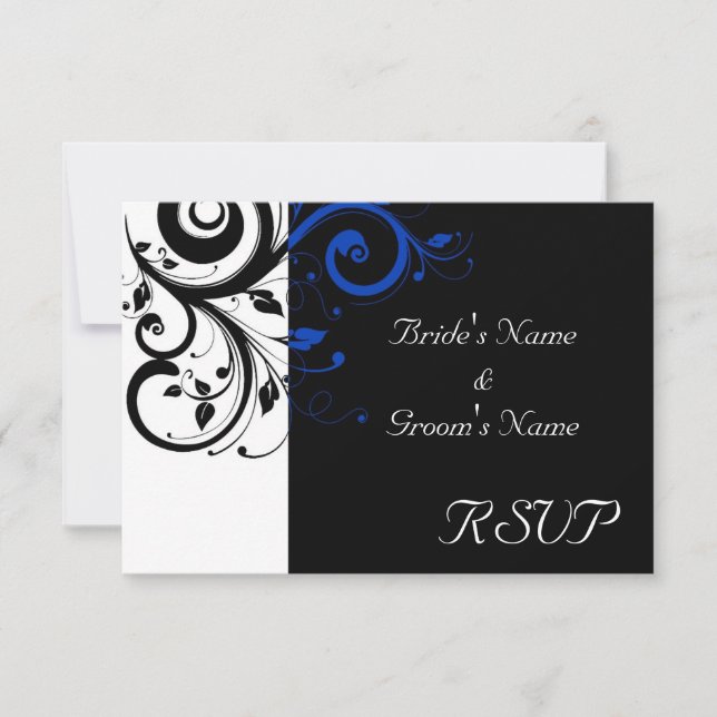 Cartons Réponse Noir/Blanc/Cobalt Bleu Gras Mariage (Devant)