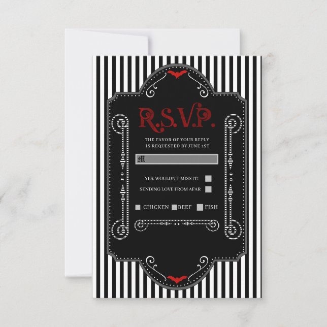 Cartons Réponse Noir Blanc Grilles Rouge Gothique Mariage de chauv (Devant)